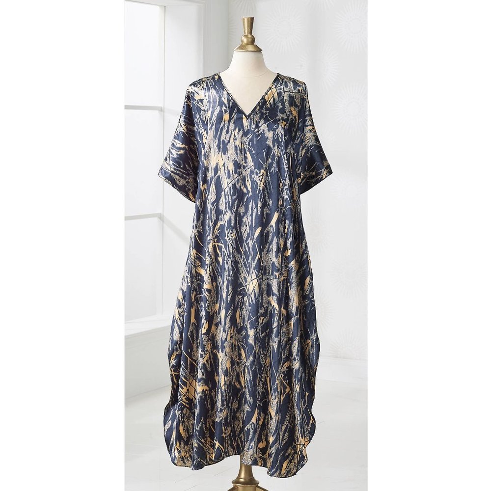 Brillant Navy/Gold Poly Satin Caftan